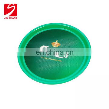 Round red plastic bar serving tray for wholesale, promotional plastic anti slip bar tray, custom tin bar tray with printing