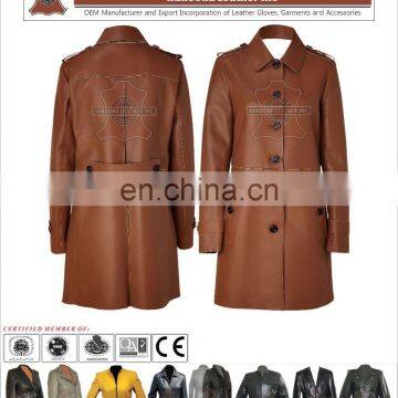 TOP QUALITY LEATHER LONG COAT FOR LADIES, Women Leather Coat for Girls