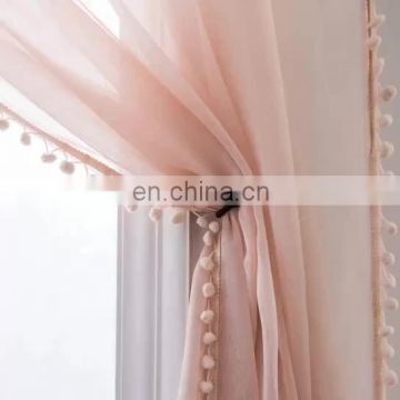 Wholesale Textured Doily Sheer Pom Pom Linen Voile  Curtain