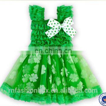 European Stylish Green Shamrock Party Dresses Children Frock Design Maxi Dresses Wholesale Smocked Little Princess Girls Dresses