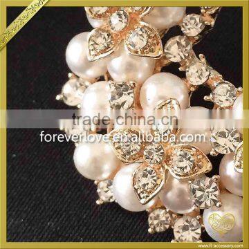 Light Gold Pearl Rhinestone Brooches Pins Wholesale FB026 photo-3