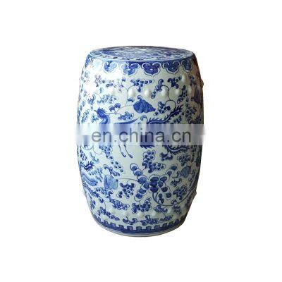 Blue and white hand painted hoenix pattern art ceramic porcelain stool