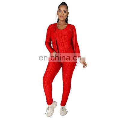 Customized LOGO Valentine's Day Clothes New Spring and Autumn Hooded Zipper Plus Size Sweater Sports Three-piece Yoga Set photo-2
