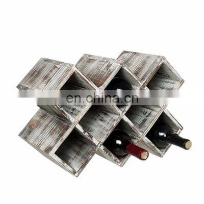 Rustic Torched Wood Wine Rack, Geometric Design 8-Bottle Storage Organizer