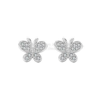 925 Sterling Silver Butterfly Inlaid Zircon Earrings Women's Sweet and Simple Earrings Autumn and Winter New Fashion Earrings