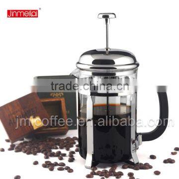 2015 hot sale borosilicate glass coffee press ,chrome plated coffee plunger,simple design french press