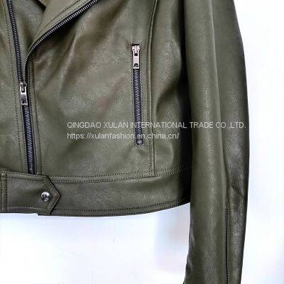 Women's Faux Leather Jacket Motocycle Biker PU Jacket photo-2