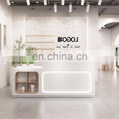 Custom Special Shapes Front Desk Wood Salon Counter Hotel Salon Spa Reception Desk for Sale photo-2