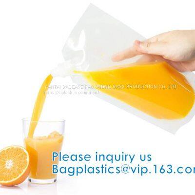 Reusable Stand Up Plastic Custom Liquid Fruit Juice Drink Packaging Spout Pouch Bag / Juice Doypack With Spout Cap packaging pouch bag