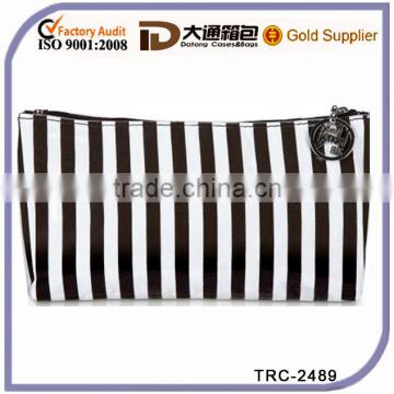 Cotton twill under durable printed vinyl brown&white stripes cosmetic bag