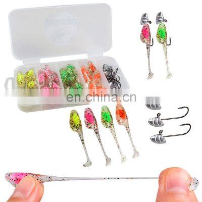 JOHNCOO 4.5cm 0.9g High Quality TPE Material T Tail Paddle Crappie Shad Bait Set Small Fishing Lure