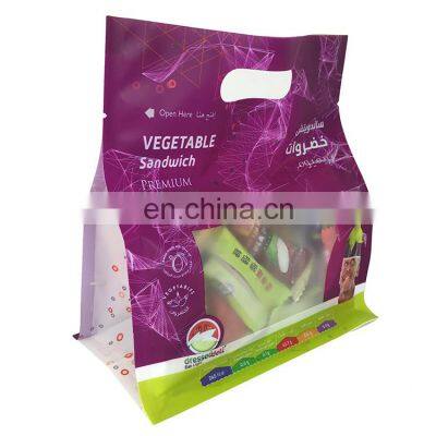 Custom biodegradable food grade plastic square bottom snack pouch sandwich packaging handle bag with window