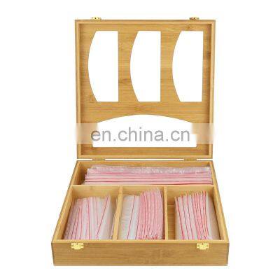 Wall Mount Bamboo Ziplock Bag Storage Organizer And Dispenser Drawer Bamboo Ziplock Bag Organizer For Kitchen With Lock photo-5