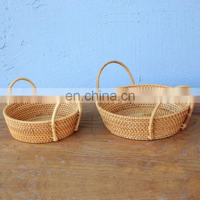 Set Round Rattan tray With High Handle High Quality coffee table Serving Tray for Table Handwoven Basket for Breakfast Wholesale