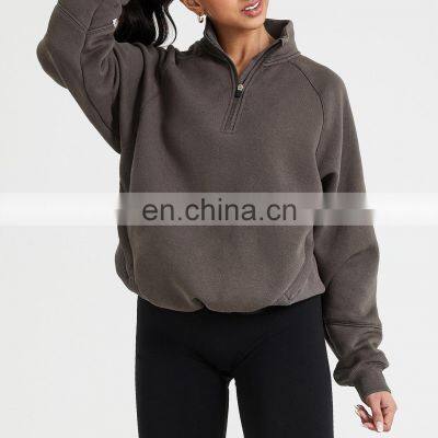 Customize Wholesale High Quality Classic Lounge 1/2 Zip Sweatshirt Zip Up Pullover Hoodies Sweatshirts For Women