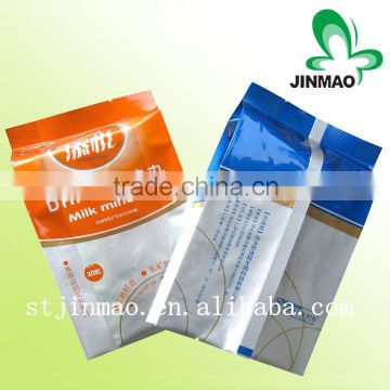 Quad sealed side gusset plastic foil bags for snack packaging