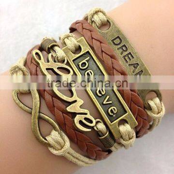 Leather Bracelet, Fashion Believe Love Faith 8 Jewelry PU Stingray Leather Bracelet, Bracelet Jewelry Wholesale PT2156