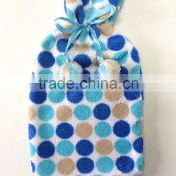 Customized High Quality Cute Blue Dots Plush Hot Water Bottle Cover