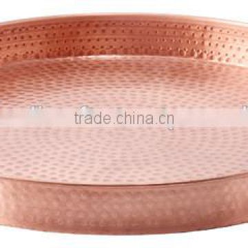 COPPER TRAY, COPPER SERVING TRAY, ROUND SHAPE HAMMERED TRAY