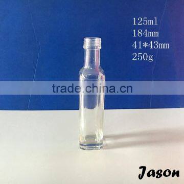 125ml transparent square glass olive oil bottle