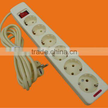 European style 6 way extension power cord with earth and switch (E5006ES)