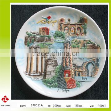 Embossed and handpainted ceramic plate