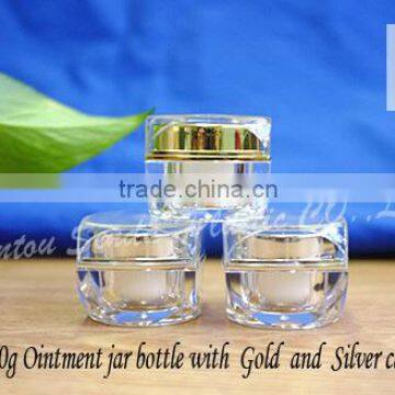 clear square plastic containers, plastic square bottle, 10g square ointment jar bottle with gold and silver cap