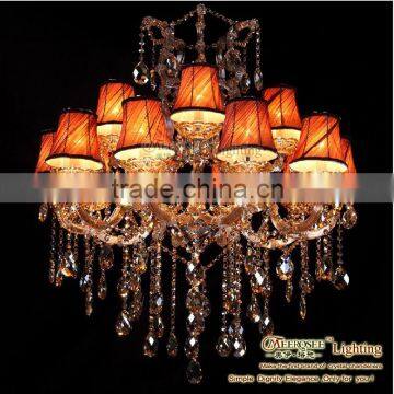 2013 A cognac crystals chandelier for foyer with fabric lampshades MDS06-L10+5