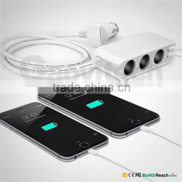 Powerful Dual Usb Car Charger With 3 Cigar Lighter Family Charger for Smart Phone