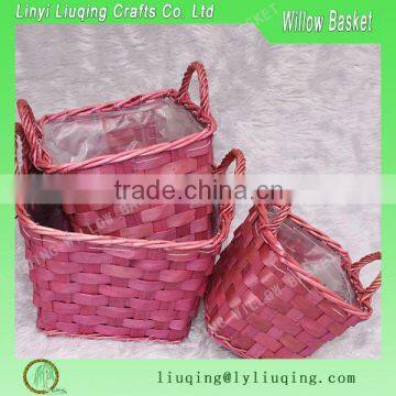 Red color set 3 plant baskets with plastic linner baskets wood chip