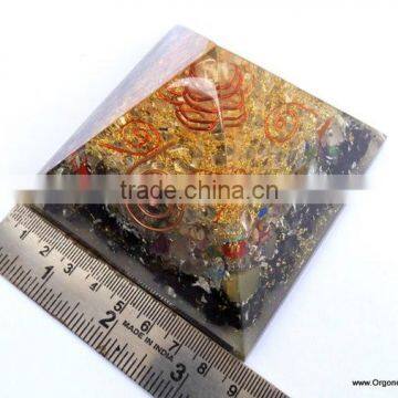 Orgone Mix Chakra Stone Crystal Black Tourmaline Pyramid With 4 SBB Coil Charged Crystal Point | Black Tourmaline Pyramid