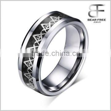 Freemason Masonic Tungsten Steel Ring for Men Boys Silver Black Band