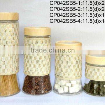 CP042SB5 glass storage jar with weaved coating