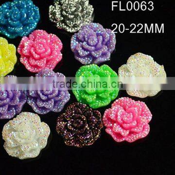 20-22mm Resin Glitter Flower ,Dress Flower Accessories Plastic AB Cabochons Flower Accept Mix Color