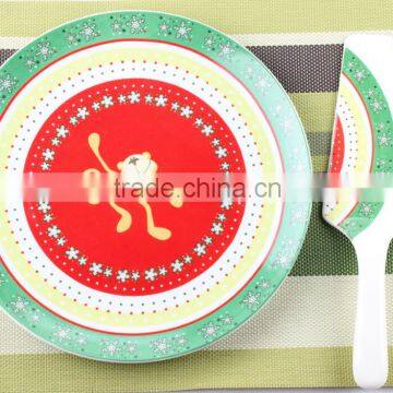 10.5/12inch procelain cake plate with full decal scoop