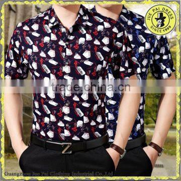 Latest designs Middle-aged men's short-sleeved shirt loose mercerized cotton print shirt