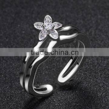 White Copper Jewelry Ring Blue Gemstone Setting Open Fashion Ring for Women photo-6