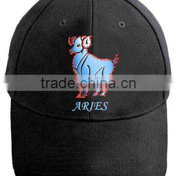 novelty&charming optical fiber flashing aries embroidery baseball cap