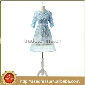 RASA-49 Modest Evening Party Gown with Sleeves A Line Light Blue Short Prom Dress for Party Real Design                        
                                                Quality Choice