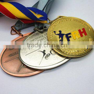 Metal medal with ribbon copper plated and sport medal