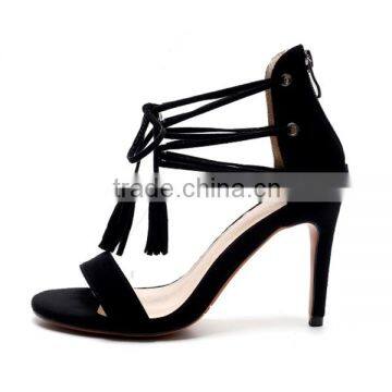 2016 Latest Sheepskin Leather Women Black High Heel Dating Shoes Tassels Style Women Sexy Party Shoes photo-2