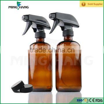500ml big capacity amber boston glass shampoo bottle with pump sprayer