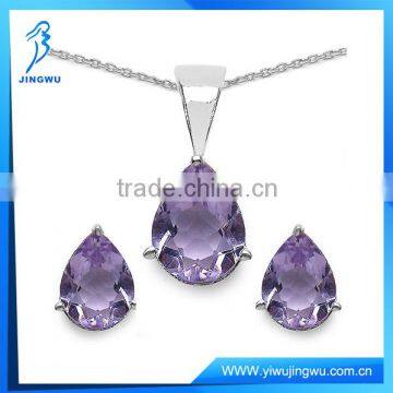 New Design Amethyst 925 Sterling Silver Pear Shape Pendant Set