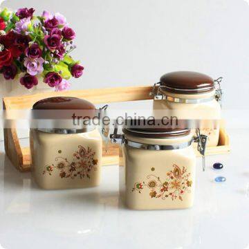 airtight ceramic canister with wooden stand