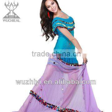 2014 Belly Dancing Costumes Dress, Royal Blue Sequins Performance Clothes for Dance(QC2038)