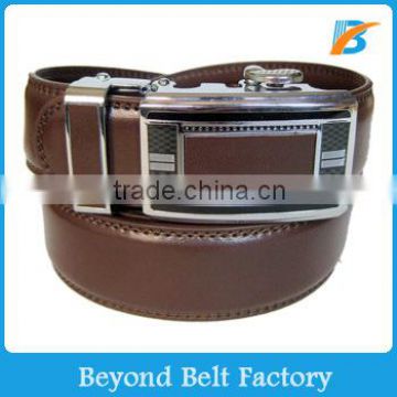 Beyond 35mm Men's Brown Solid Genuine Leather Ratchet Dress Belt with Slide Buckle