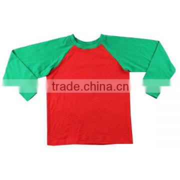 Wholesale long sleeves kids baseball shirt boutique children clothing green sleeves baby boys raglan shirt red Christmas raglan