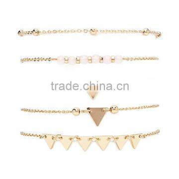 Exquisite Alloy Gold Plated Crystal Beads Tiny Metal Beads Five Chain Triangular Geometry Rhinestone Bracelets Sets For Students photo-2