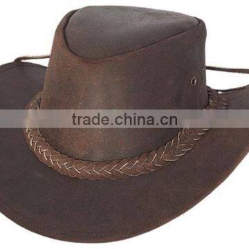 Brown Cowhide Skipper Leather TOPPER "COWBOY" TOP HAT