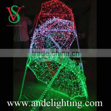 Top quality LED umbrella 3D pole motif light outdoor lights